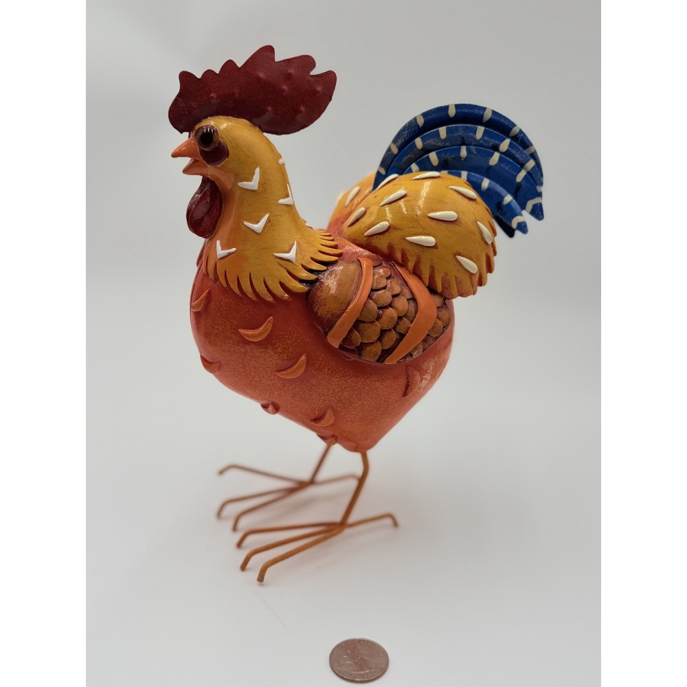 Metal Rooster Figurine Farmhouse Decor Multicolor Vibrant Statue Country Kitchen